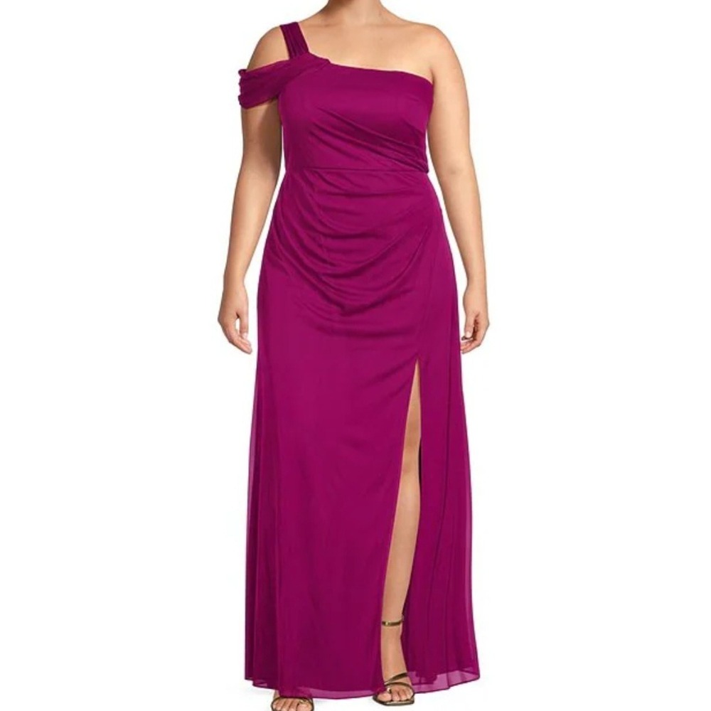 Alex Evenings Woman One Shoulder Ruched Magenta Gown Dress 22W $209 NWT